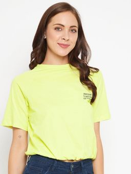 CAMLA - Green Solid Round Neck T-Shirt Green