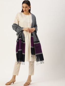 ArtEastri - Grey & Purple Cotton Assamese Dupatta