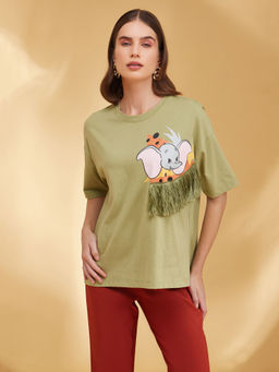 Kazo - Dumbo Disney Printed Graphic Fringe T-Shirt