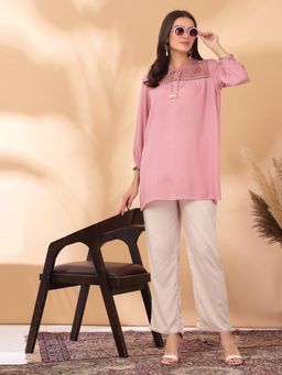 Nayam by lakshita - Solid Embroidered Straight Rayon Tunic