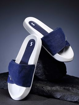 SOLETHREADS - Denim Slides White Solid Men Sliders