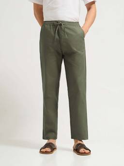MISCHIEF MONKEY - Olive Solid Plain Casual Chinos