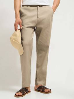 MISCHIEF MONKEY - Beige Solid Plain Casual Chinos
