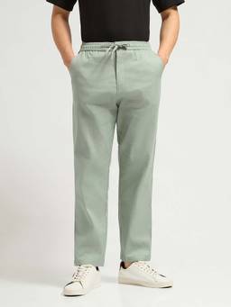 MISCHIEF MONKEY - Green Solid Plain Casual Chinos