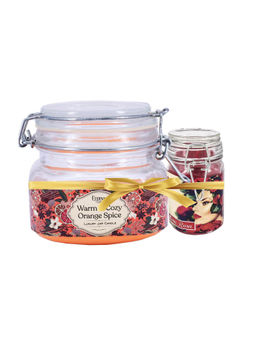 Eternia - Combo of Warm & Cozy Orange Spice 28 Hours Doble Wick with 16 Hours Rose Jar Candles