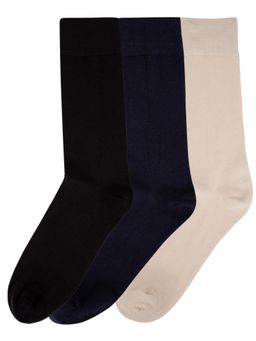 NEXT2SKIN - Mens Cotton Socks Crew Length Seamless Socks - Pack of 3 (Black:Navy:Cream)