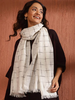 Fabindia - Off White Cashmere Checks Stole