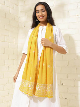 Fabindia - Yellow Cotton Embroidered Stole