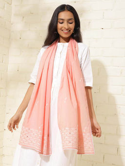 Fabindia - Pink Cotton Silk Embroidered Stole