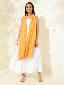 Fabindia - Yellow Cotton Embroidered Stole