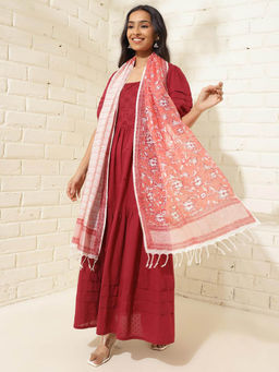 Fabindia - Peach Linen Hand Block Printed Stole