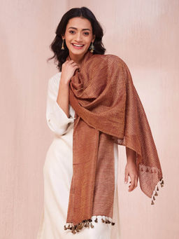 Fabindia - Maroon Silk Blend Hand Woven Stole