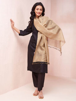 Fabindia - Beige Silk Blend Hand Woven Stole