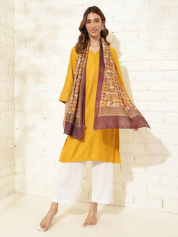 Fabindia - Mustard Silk Hand Block Printed Stole