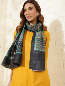 Fabindia - Teal Silk Hand Block Printed Stole