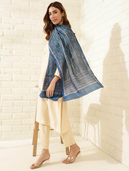 Fabindia - Blue Silk Hand Block Printed Stole