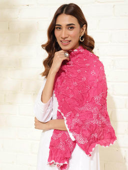 Fabindia - Pink Viscose Bandhani Stole