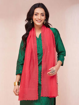 Fabindia - Red Cotton Silk Woven Stole