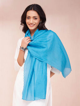 Fabindia - Blue Cotton Silk Embellished Stole