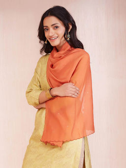 Fabindia - Rust Cotton Silk Embellished Stole