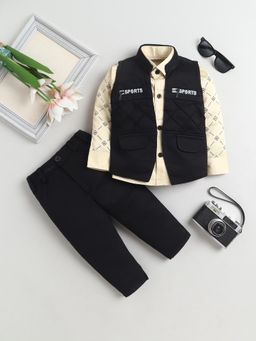 FOURFOLDS - Boys Beige Cotton Blend Printed Shirt Jacket and Pant