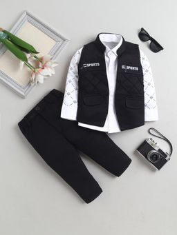 FOURFOLDS - Boys White Cotton Blend Printed Shirt Jacket and Pant