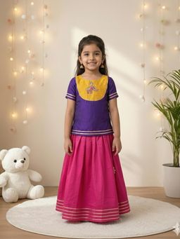JILMIL - Girls Purple Elephant Kurta and Lehenga