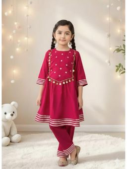 JILMIL - Girls Pink Embroidered Anarkali Kurta and Pant