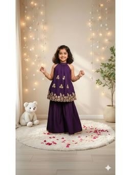 JILMIL - Girls Embroidered Purple Flared Top and Palazzo