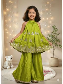 JILMIL - Girls Embroidered Green Flared Top and Palazzo
