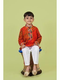 Banjara India - Orange Leheriya Printed Kurta and Pyjama