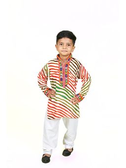 Banjara India - White Leheriya Printed Kurta and Pyjama