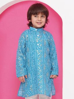 AJ Dezines - Kids Blue Cotton Bandhani Kurta