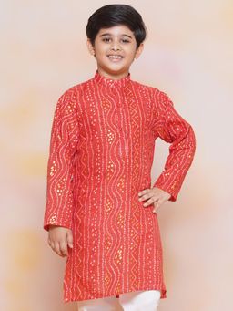 AJ Dezines - Kids Maroon Cotton Bandhani Kurta