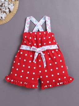 Bumzee - Red Girls Sleeveless Cotton Jumpsuit with Belt