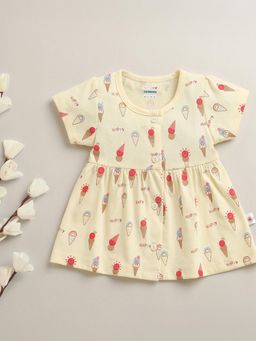 Bumzee - Girls Printed Cream Dress