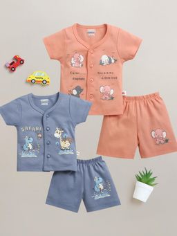 Bumzee - Baby Boys Multi-Color Half Sleeves Jabla and Shorts (Set of 2)