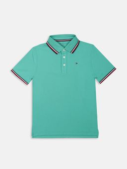 Tommy Hilfiger - Boys Green Solid Regular Fit Cotton Polo T-Shirt