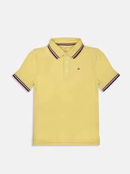 Tommy Hilfiger - Boys Yellow Solid Regular Fit Cotton Polo T-Shirt