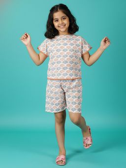KiddoPanti - Girls Multi-Color Cotton Pom Pom Lace Top and Shorts