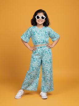KiddoPanti - Girls Blue Cotton Tie Dye Co-Ord Set