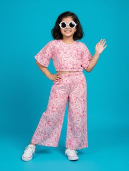 KiddoPanti - Girls Pink Cotton Tie Dye Co-Ord Set