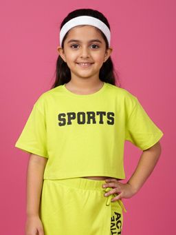 KiddoPanti - Girls Cotton Half Sleeves Sports T-Shirt