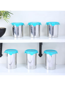 HomeTown - Sapphire Stainless Steel Containers with Clip Lock Lid 800 ml and 1000 ml (Set of 6)