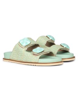 Saint G - Stone Jeweled Turquoise Raffia Sandals