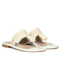 Saint G - Stone Jeweled White Raffia Flats