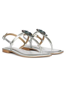 Saint G - Seahorse Jeweled Silver Leather Sandals