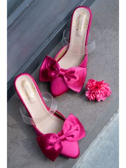 Shoetopia - Girls Pink Printed Block Pumps Heels with Bows