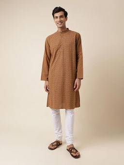 Fabindia - Brown Cotton Embroidered Long Kurta