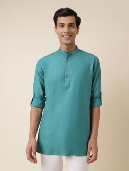 Fabindia - Teal Viscose Silk Hand Woven Short Kurta